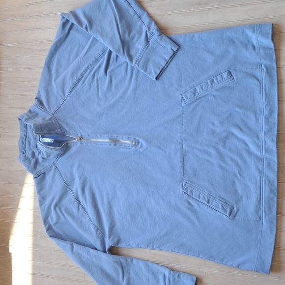Lulu B Light Blue Quarter-Zip Comfy Cotton Blend Lightweight Pullover Sweatshirt - Picture 7 of 10